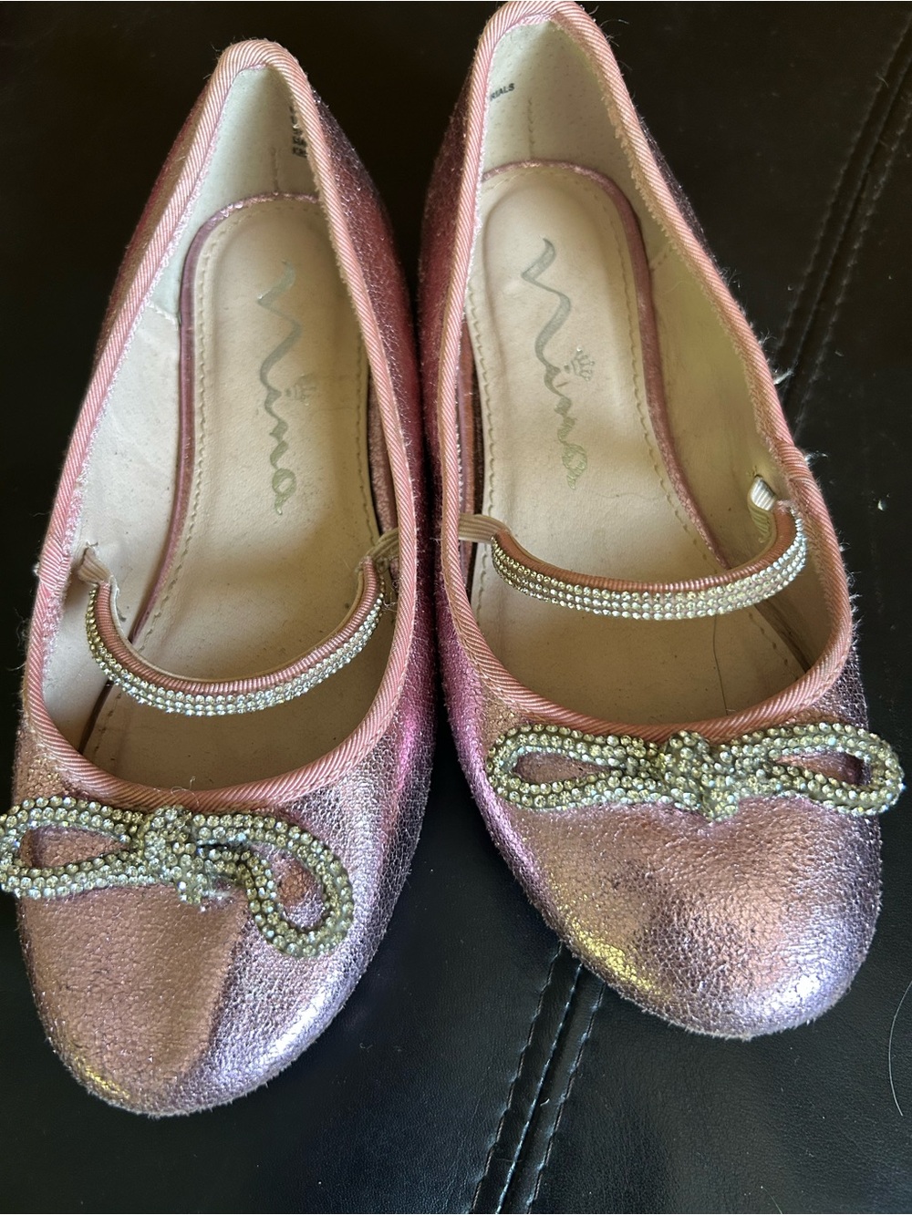Nina Metallic Pink Glitter Bow Mary Jane Flats